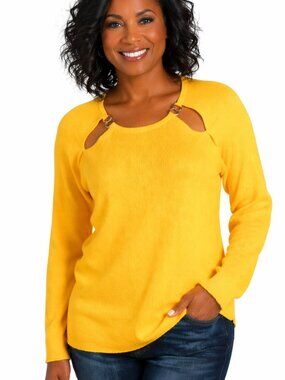 NWT - Plus Size 0X yellow sweater. MONROE & MAIN cutout long sleeve. Casual Glam